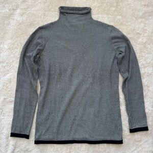 Title Nine Womens Sweater Synergy Pullover Stripe Black White Roll neck Mock L